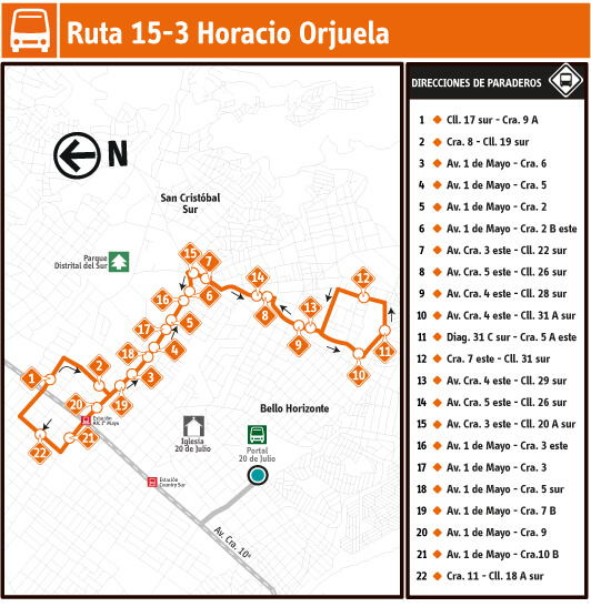 mapa de la ruta 15-3 horacio orjuela