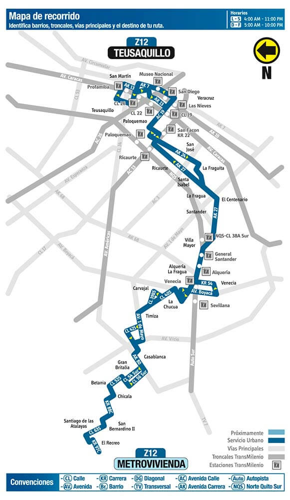 Mapa de la ruta Z12 SITP
