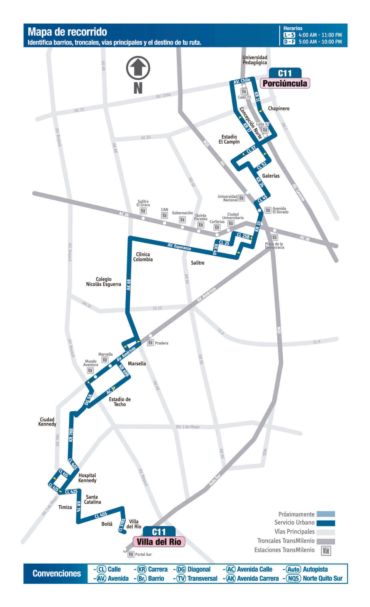 mapa de la ruta C11 SITP