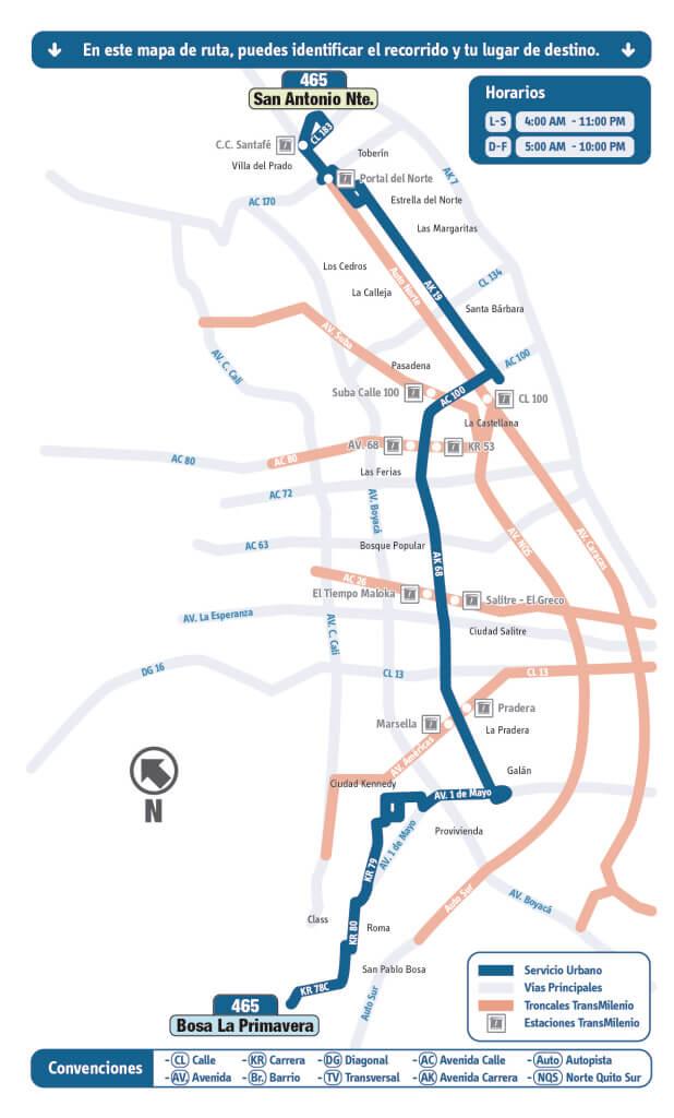 mapa de la ruta 465 del sistema integrado de transporte