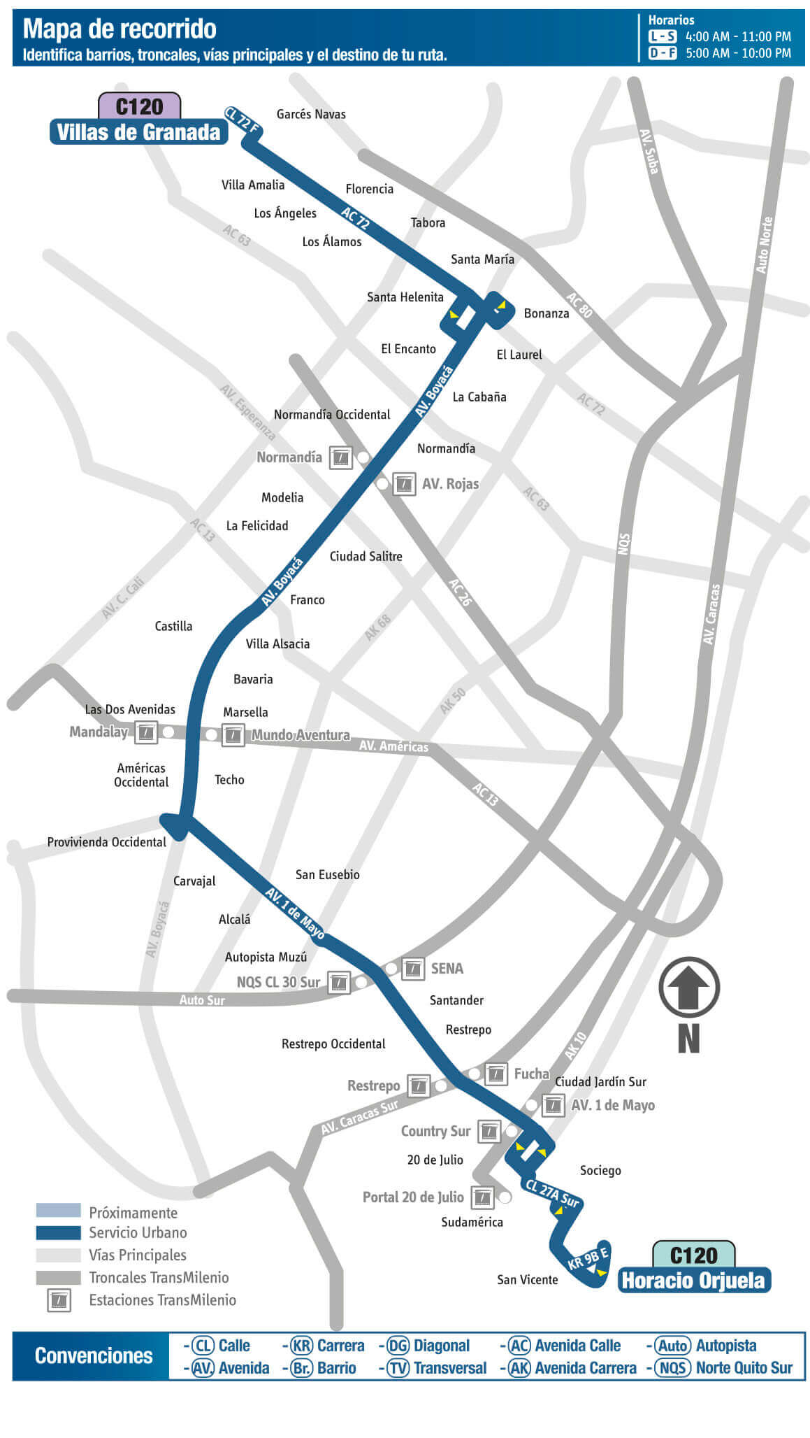 Mapa de la ruta C120 SITP