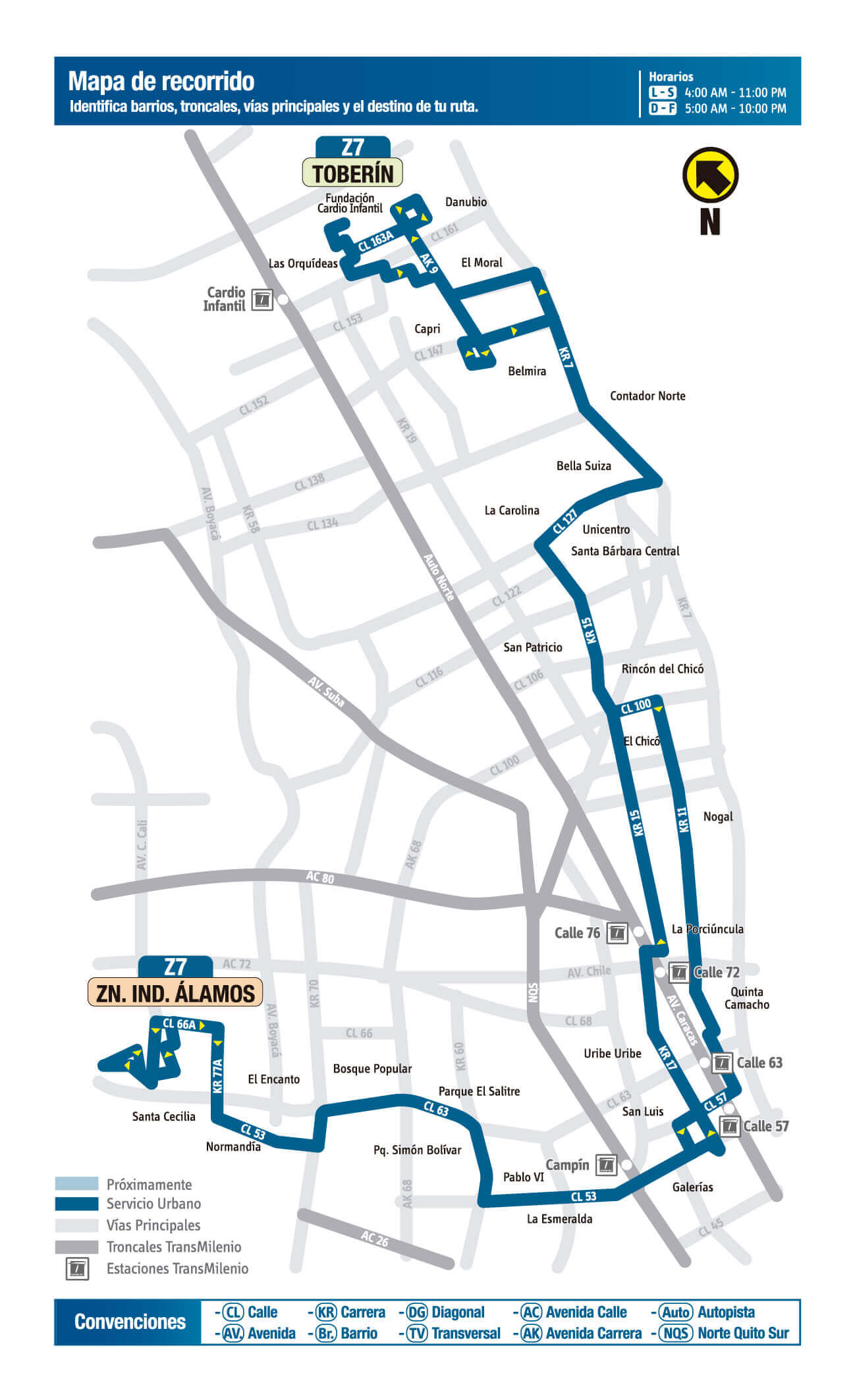 Mapa de la Ruta Z7 del sitp Bogotá