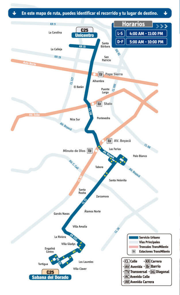 Mapa de la ruta C25 del SITP