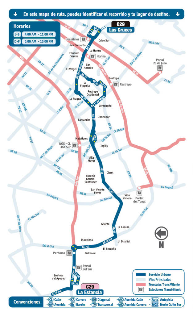 Mapa de la ruta C29 del SITP