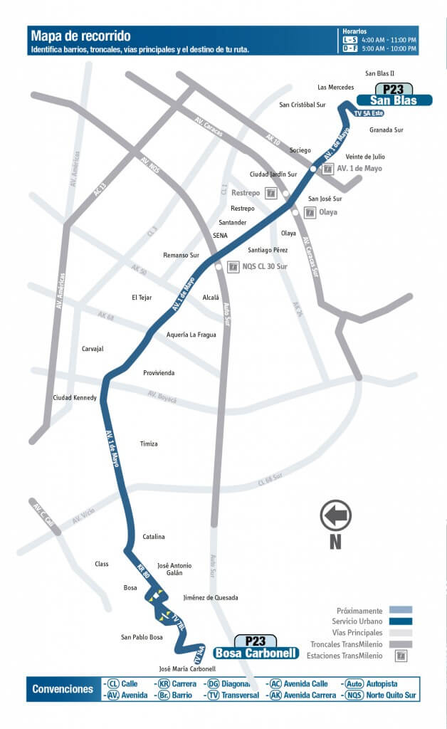 mapa de la ruta P23 del SITP