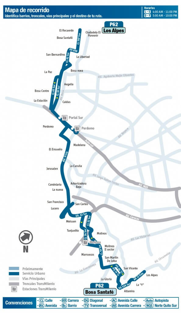 Mapa de la ruta P62 del SITP