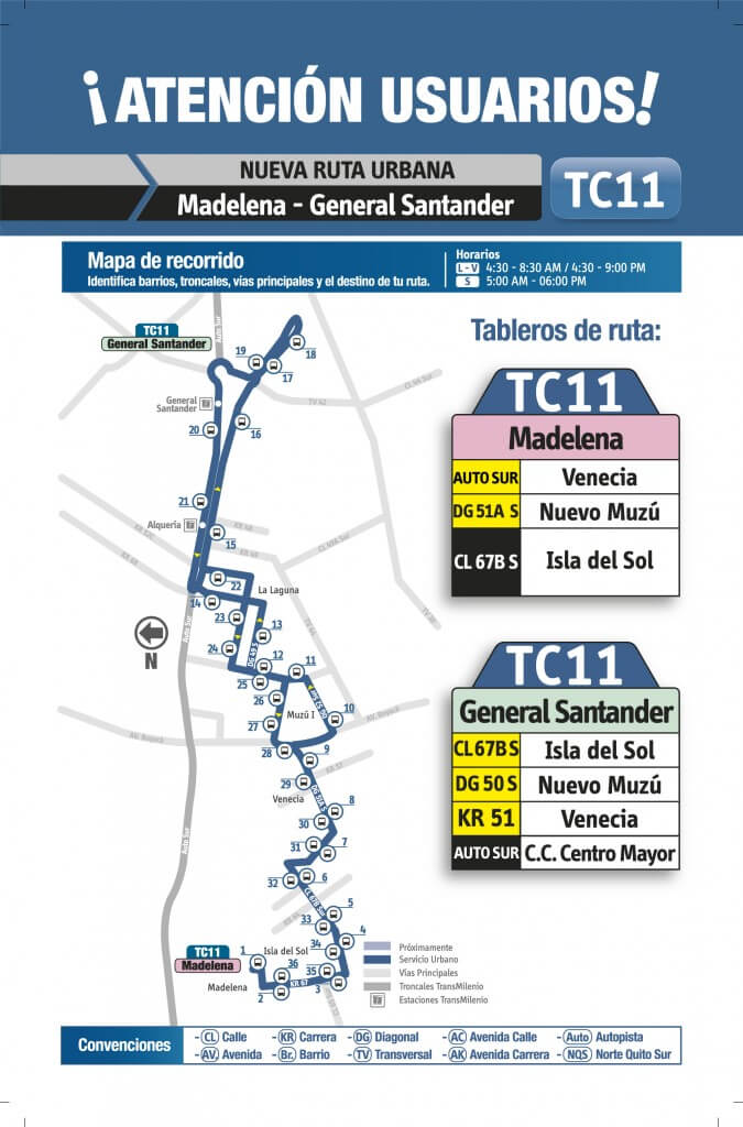 Mapa de la ruta TC11 del SITP