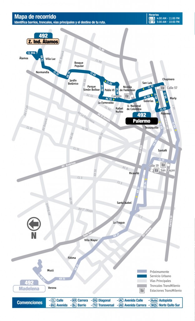 Mapa de la ruta 265 del SITP